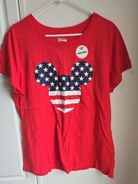 Disney Red Short-Sleeve Tee with Stars & Stripes Mickey Graphic